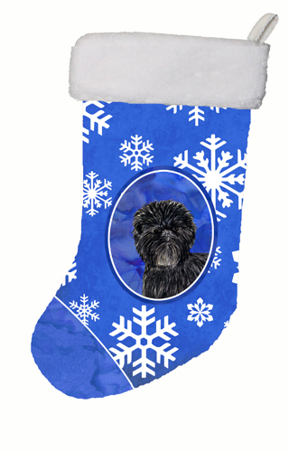 11 W x 8 H in. Affenpinscher Winter Snowflakes Christmas Stocking