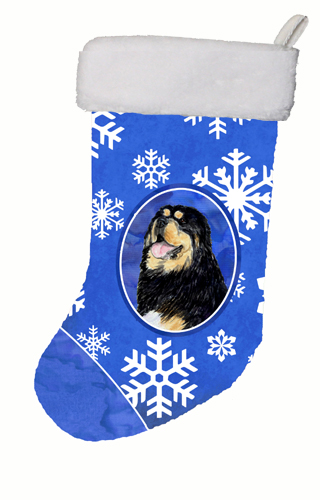 Tibetan Mastiff Winter Snowflakes Christmas Stocking - 11 W x 8 H in.