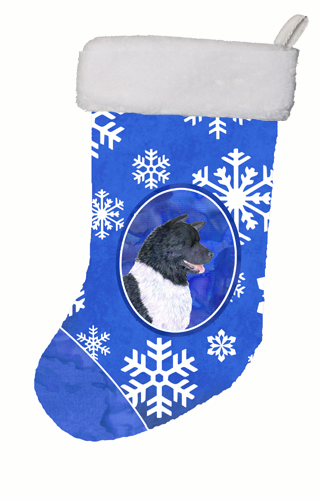 11 W x 8 H in. Akita Winter Snowflakes Christmas Stocking
