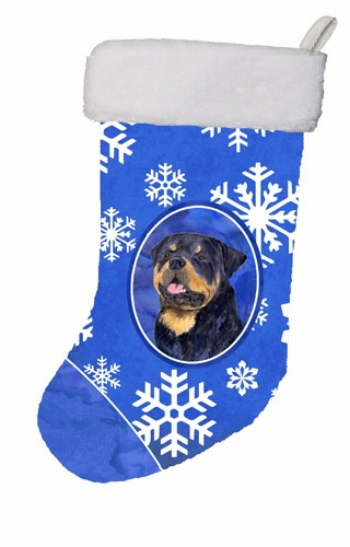 11 W x 8 H in. Rottweiler Winter Snowflakes Christmas Stocking