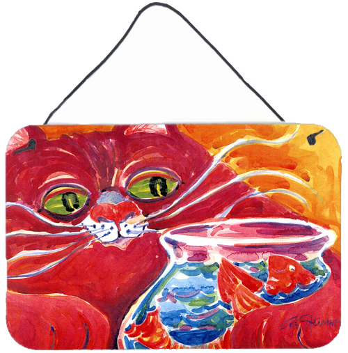 6048DS812 Big Red Cat at the fishbowl Indoor Aluminium Metal Wall Or Door Hanging Prints