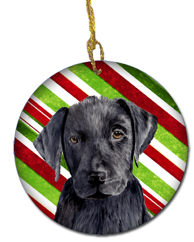 Labrador Candy Cane Holiday Christmas Ceramic Ornament, 2.81 Dia.