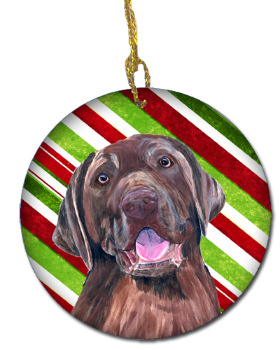 Labrador Candy Cane Holiday Christmas Ceramic Ornament, 2.81 Dia.