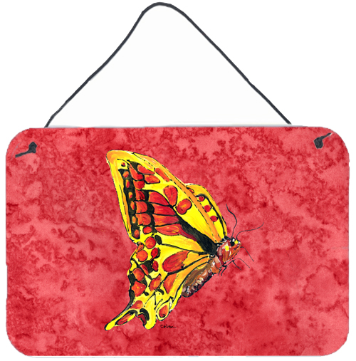 Butterfly on Red Aluminium Metal Wall Or Door Hanging Prints