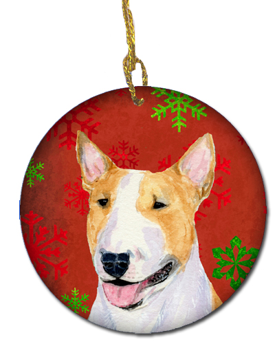 Bull Terrier Red Snowflakes Holiday Christmas Ceramic Ornament