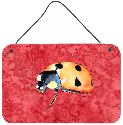 Lady Bug On Red Aluminium Metal Wall Or Door Hanging Prints