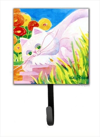 White Cat Leash Holder Or Key Hook