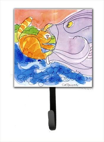 Cat And The Big Fish Leash Holder Or Key Hook