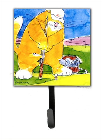 Big Cat Golfing With A Fishing Pole Leash Holder Or Key Hook