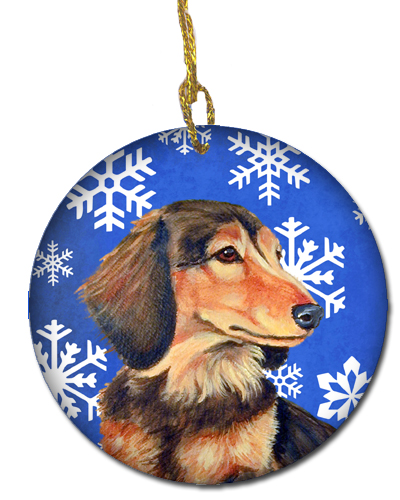 Dachshund Winter Snowflake Holiday Ceramic Ornament