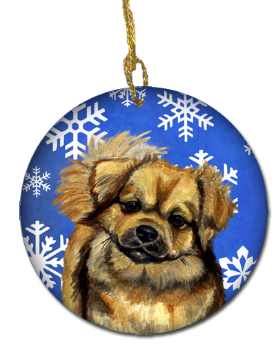 Tibetan Spaniel Winter Snowflake Holiday Ceramic Ornament