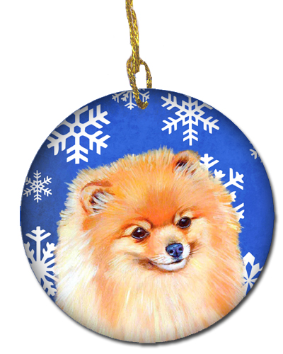 Pomeranian Winter Snowflake Holiday Ceramic Ornament
