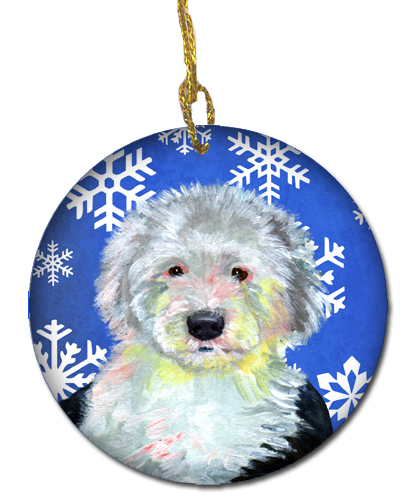 Old English Sheepdog Winter Snowflake Holiday Ceramic Ornament