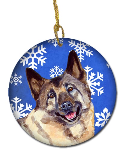 Norwegian Elkhound Winter Snowflake Holiday Ceramic Ornament
