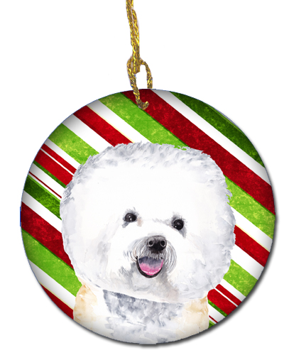 Bichon Frise Candy Cane Holiday Christmas Ceramic Ornament