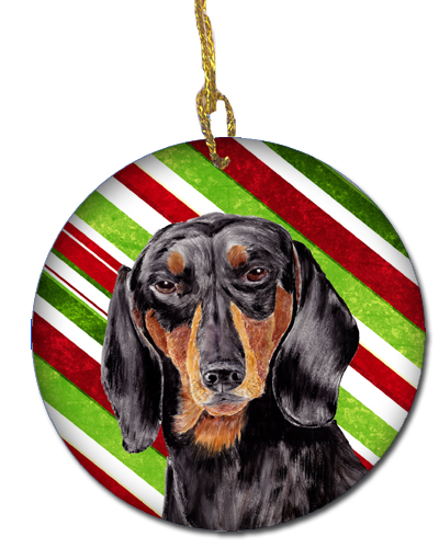 Dachshund Candy Cane Holiday Christmas Ceramic Ornament