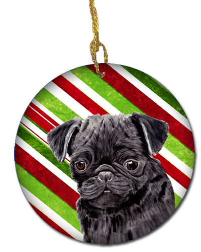 Pug Candy Cane Holiday Christmas Ceramic Ornament