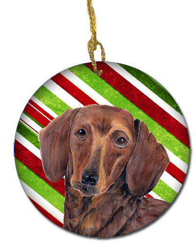 Dachshund Candy Cane Holiday Christmas Ceramic Ornament