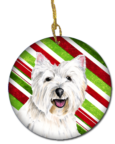 Westie Candy Cane Holiday Christmas Ceramic Ornament