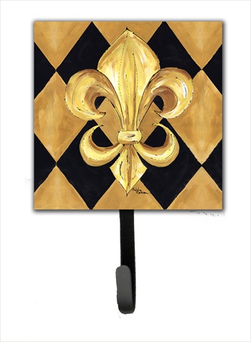 Black and Gold Fleur de lis New Orleans Leash Holder Or Key Hook