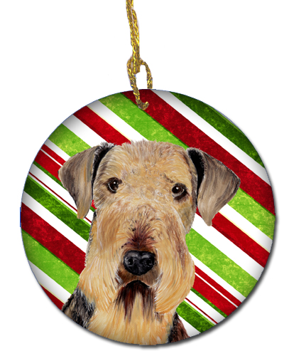 Airedale Candy Cane Holiday Christmas Ceramic Ornament