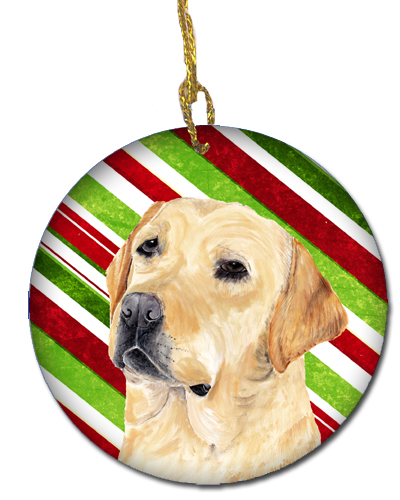 Labrador Candy Cane Holiday Christmas Ceramic Ornament