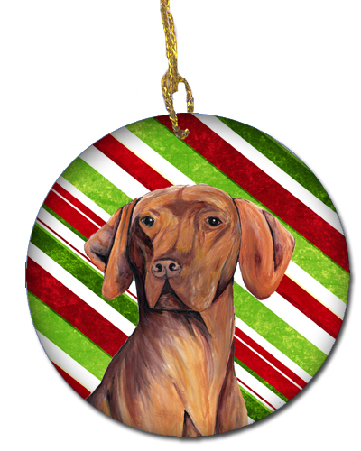 Vizsla Candy Cane Holiday Christmas Ceramic Ornament
