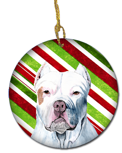 Pit Bull Candy Cane Holiday Christmas Ceramic Ornament