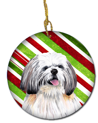 Shih Tzu Candy Cane Holiday Christmas Ceramic Ornament