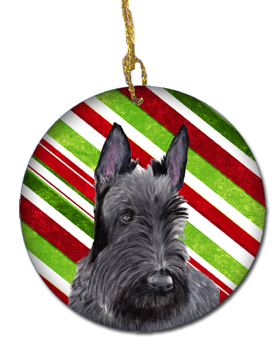 Scottish Terrier Candy Cane Holiday Christmas Ceramic Ornament