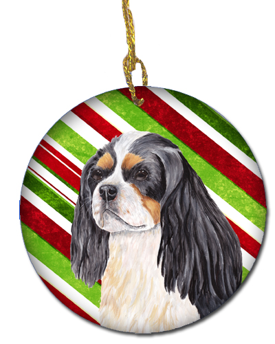 Cavalier Spaniel Candy Cane Holiday Christmas Ceramic Ornament