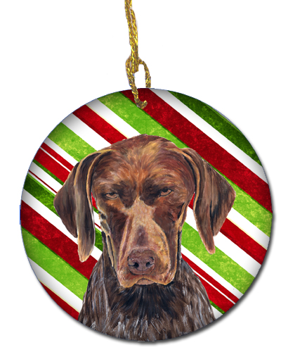 German Shorthaired Pointer Candy Cane Holiday Christmas Ceramic Ornament