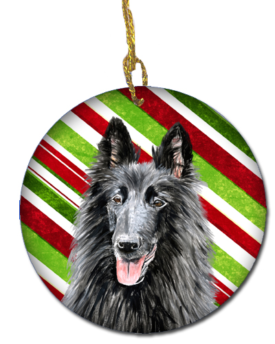 Belgian Sheepdog Candy Cane Holiday Christmas Ceramic Ornament