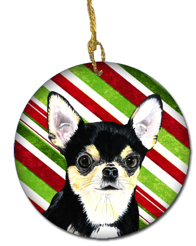 Chihuahua Candy Cane Holiday Christmas Ceramic Ornament