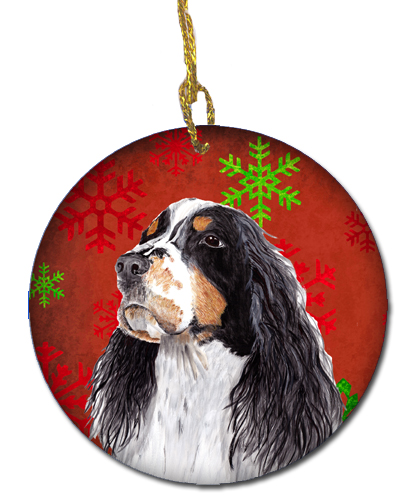 Springer Spaniel Red Snowflakes Holiday Christmas Ceramic Ornament