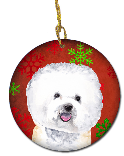 Bichon Frise Red Snowflakes Holiday Christmas Ceramic Ornament