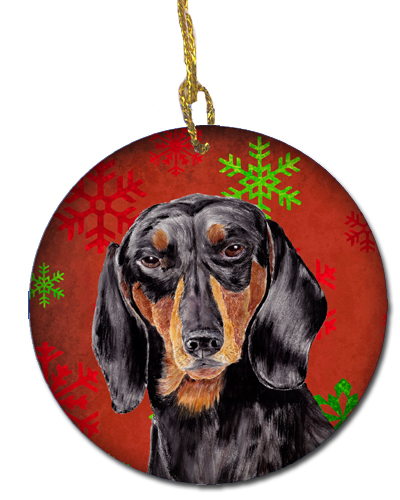 Dachshund Red Snowflakes Holiday Christmas Ceramic Ornament