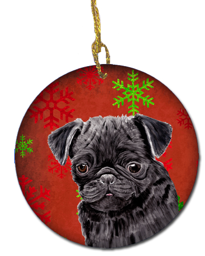 Pug Red Snowflakes Holiday Christmas Ceramic Ornament
