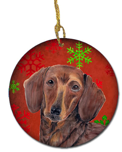 Dachshund Red Snowflakes Holiday Christmas Ceramic Ornament