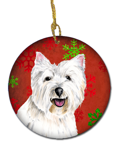 Westie Red Snowflakes Holiday Christmas Ceramic Ornament