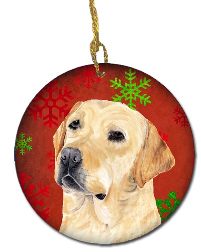Labrador Red Snowflakes Holiday Christmas Ceramic Ornament
