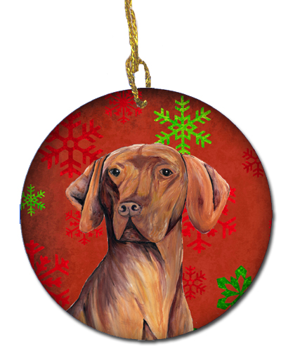 Vizsla Red Snowflakes Holiday Christmas Ceramic Ornament