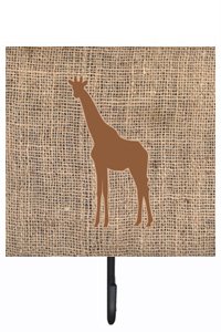 Giraffe Burlap and Brown Leash Or Key Holder
