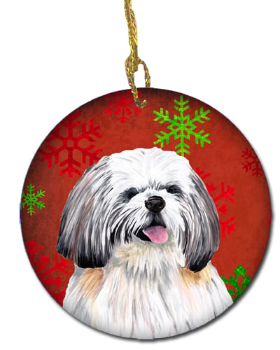 Shih Tzu Red Snowflakes Holiday Christmas Ceramic Ornament