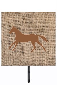 Horse Burlap and Brown Leash Or Key Holder