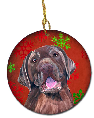 Labrador Red Snowflakes Holiday Christmas Ceramic Ornament
