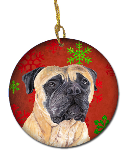 Mastiff Red Snowflakes Holiday Christmas Ceramic Ornament