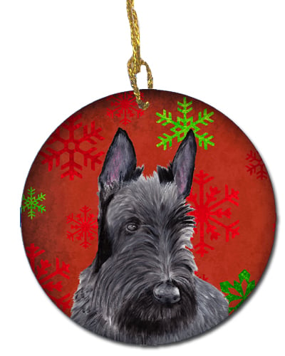 Scottish Terrier Red Snowflakes Holiday Christmas Ceramic Ornament