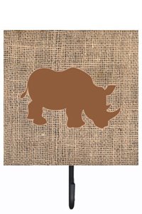 Rhinoceros Burlap and Brown Leash Or Key Holder