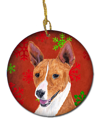 Basenji Red Snowflakes Holiday Christmas Ceramic Ornament